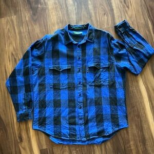 Levi’s Long Sleeve Button Up Plaid Shirt Black Tag big-E Mens Vintage 1989 BX26